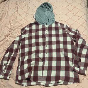 SHEIN plaid drawstring hooded shirt